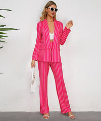 Striped Two-Piece Suit Jacket and Straight Leg Trousers Set woman's suit Luxurious Weddings