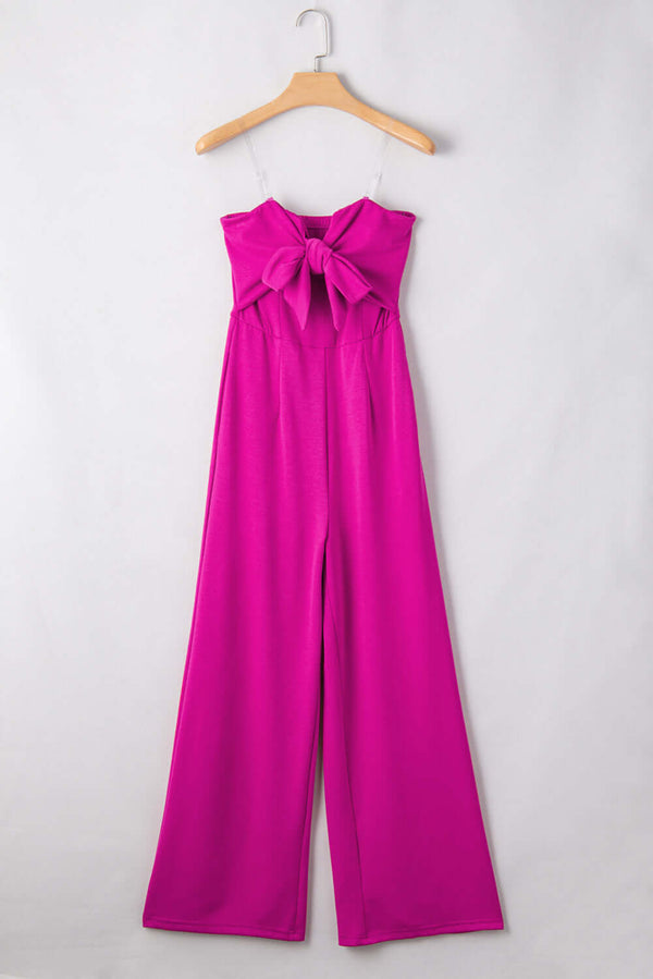 Bright Pink Bowknot Strapless Wide Leg Jumpsuit Bottoms/Jumpsuits & Rompers Luxurious Weddings