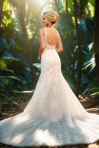 Classic Plunging Neckline Lace Mermaid Gown Luxurious Weddings