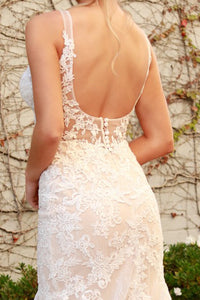 Classic Plunging Neckline Lace Mermaid Gown Luxurious Weddings