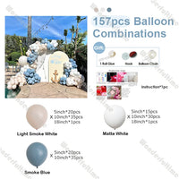 157pcs Baby Shower Balloons Garland Smoke Blue White Boho Matte Balloon Gender Reveal 1st Birthday Backdrop Retro Bridal Shower Balloon Garlands