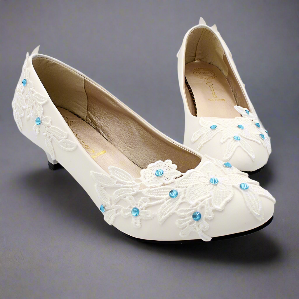 Blue Crystal Lace Flower Wedding Pump Shoes