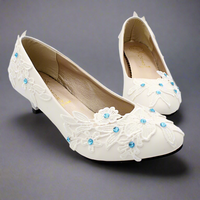 Blue Crystal Lace Flower Wedding Pump Shoes