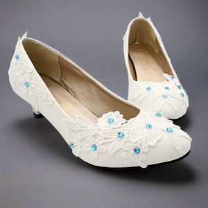 Blue Crystal Lace Flower Wedding Pump Shoes Bridal Shoes Luxurious Weddings