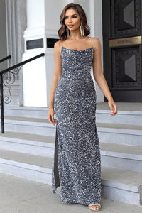 Sequin Backless Split Maxi Dress Ball Gown Luxurious Weddings