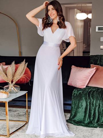 Ruched Bodice Ribbon Waist Chiffon Wedding Dress Wedding Dresses Luxurious Weddings