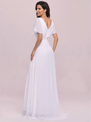 Ruched Bodice Ribbon Waist Chiffon Wedding Dress Luxurious Weddings