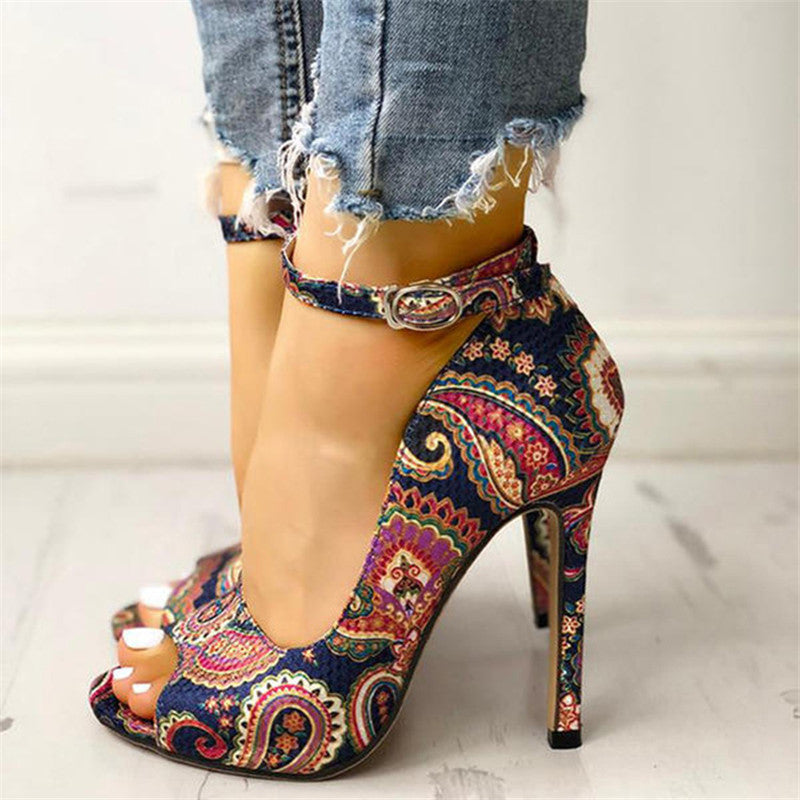 Paisley Print High Stiletto with Buckle Strap platform heels Luxurious Weddings