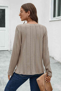 Buttoned Notched Neck Long Sleeve T-Shirt sweatshirt Luxurious Weddings