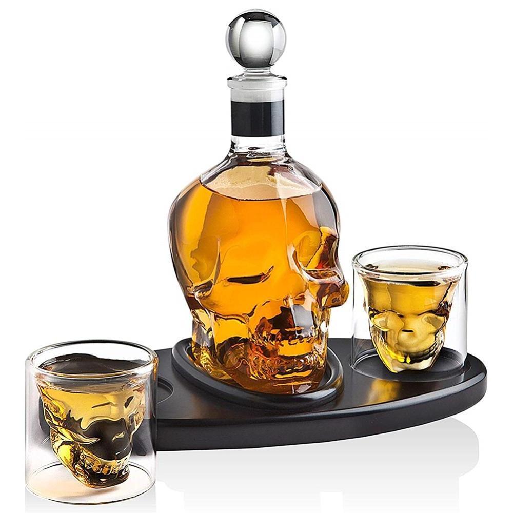 Skull Glass Whisky Vodka Wine Crystal Bottle Spirits Decanter Set