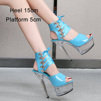 Women's Summer Super High Heel Sandals Hollow Stiletto Heels Platforms