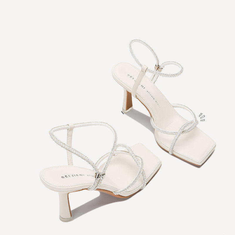 Rhinestone Crossover With Open Toe High Heels Sandal Heel Luxurious Weddings