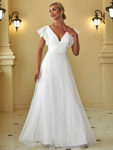Emily Ruffle Lace Trim Backless Wedding Dress Wedding Dresses Luxurious Weddings