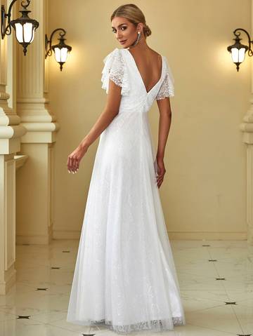 Emily Ruffle Lace Trim Backless Wedding Dress Luxurious Weddings