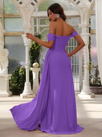 Off Shoulder Side Draped Wrap Hem Formal Dress Bridesmaid Dresses Luxurious Weddings