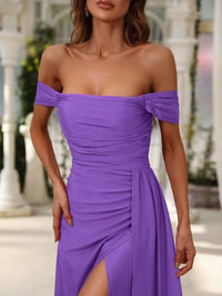 Off Shoulder Side Draped Wrap Hem Formal Dress Luxurious Weddings