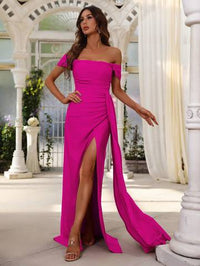 Off Shoulder Side Draped Wrap Hem Formal Dress Luxurious Weddings