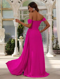 Off Shoulder Side Draped Wrap Hem Formal Dress Luxurious Weddings