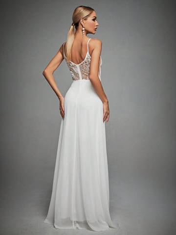 Contrast Lace Cami Wedding Dress
