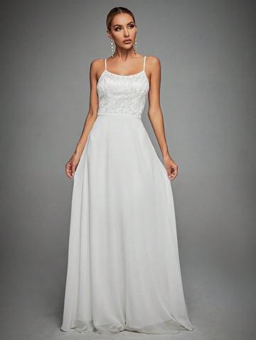Contrast Lace Cami Wedding Dress