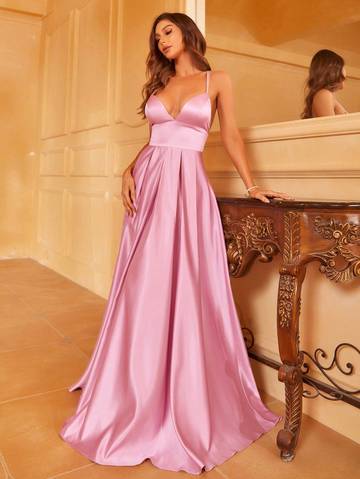 Solid Satin Maxi Cami Bridesmaid Dress Luxurious Weddings