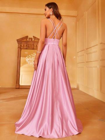 Solid Satin Maxi Cami Bridesmaid Dress Luxurious Weddings