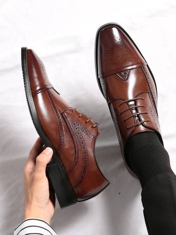 Brogue Carved PU Leather Shoes Luxurious Weddings