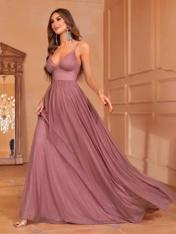 Solid Plunging Neck Sleeveless Cami Dress Bridesmaid Dresses Luxurious Weddings Ball dresses NZ, formal Dresses, Cocktail Dresses, Party Dresses, Evening Dresses