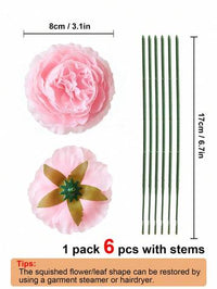 6pcs Artificial Peony Flower Heads For Wedding, Party Decoration, Cake And Home Decoration In Living Room & Dinning Table