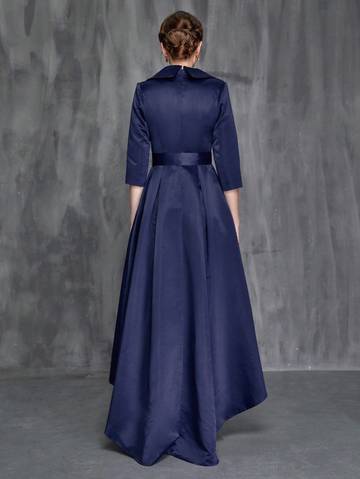 Shawl Collar High Low Hem Belted Mother of the Bride Dress Luxurious Weddings