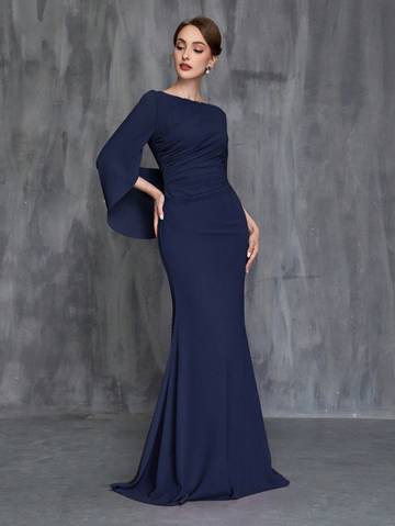 Formal Mermaid Dress With Front Pleat And Back Train Luxurious Weddings