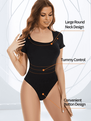 a woman in a bodysuit with a description of the parts of her body