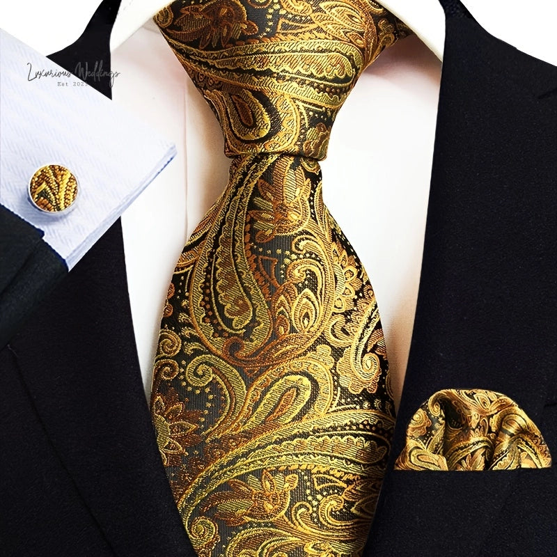 Stylish Paisley Tie & Waistband Set Necktie Luxurious Weddings