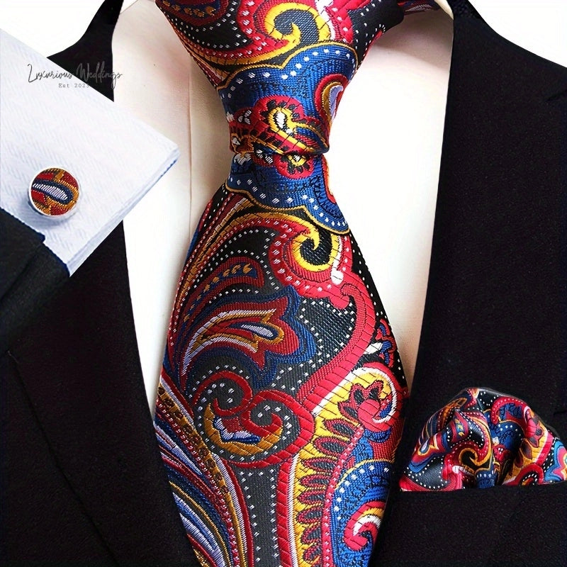 Stylish Paisley Tie & Waistband Set Necktie Luxurious Weddings