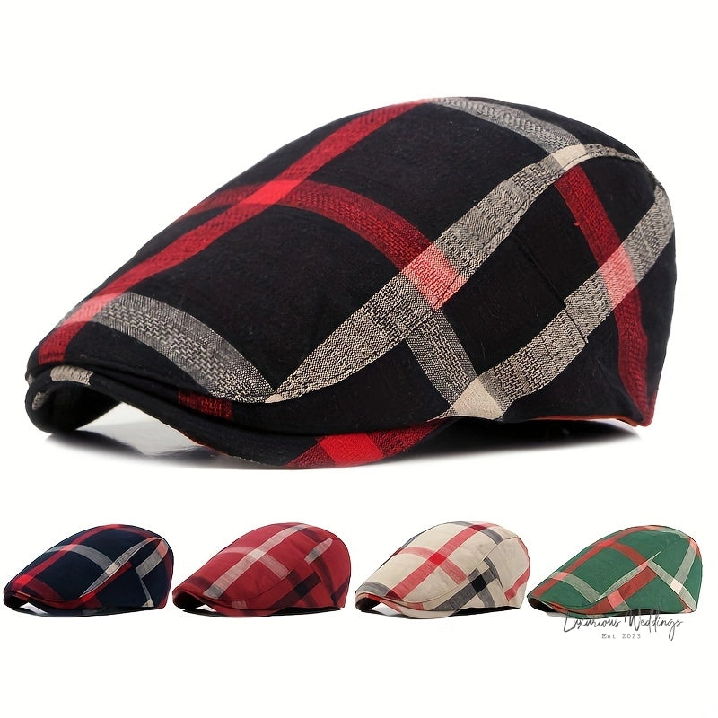 Vintage Plaid Striped Newsboy Cap for Men - Gatsby Themed Wedding Accessory Hat Luxurious Weddings