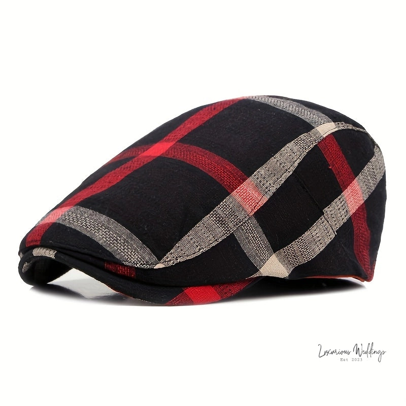 Vintage Plaid Striped Newsboy Cap for Men - Gatsby Themed Wedding Accessory Hat Luxurious Weddings