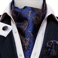Silver Paisley Ascot Tie - Elegant Gatsby Wedding Accessory Tie Set Luxurious Weddings