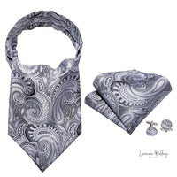 Silver Paisley Ascot Tie - Elegant Gatsby Wedding Accessory Tie Set Luxurious Weddings