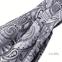 Silver Paisley Ascot Tie - Elegant Gatsby Wedding Accessory Tie Set Luxurious Weddings