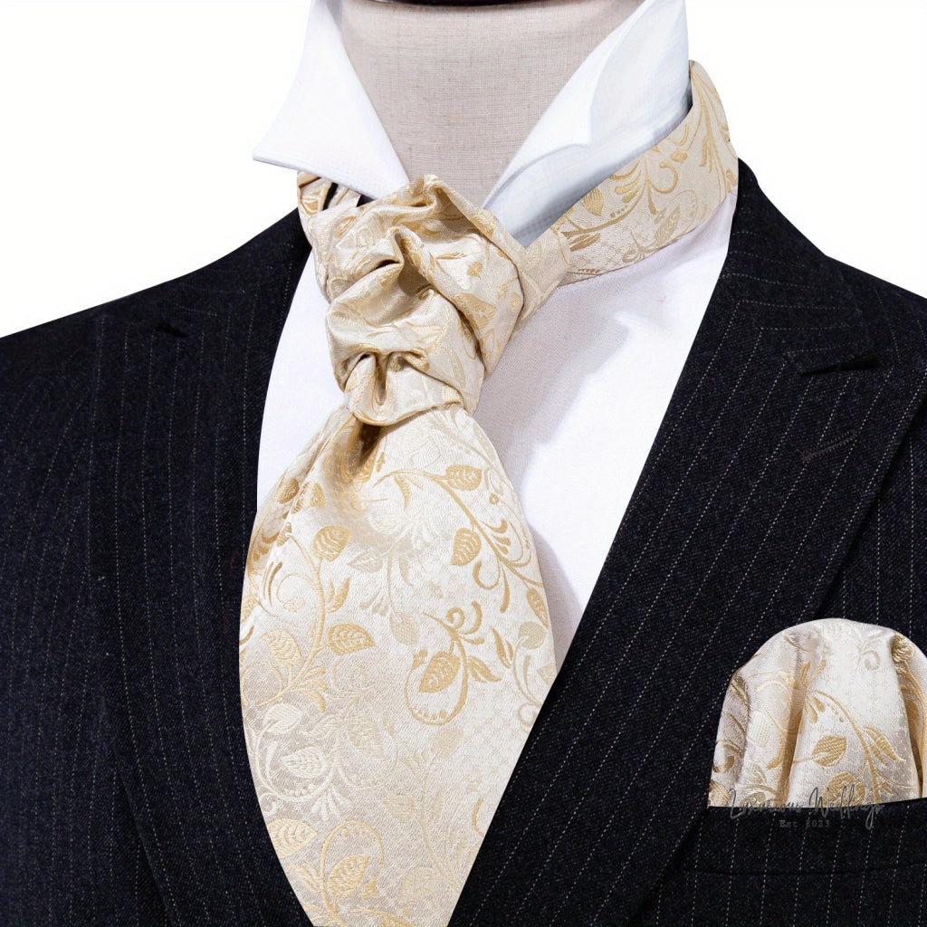 Silver Paisley Ascot Tie - Elegant Gatsby Wedding Accessory Tie Set Luxurious Weddings