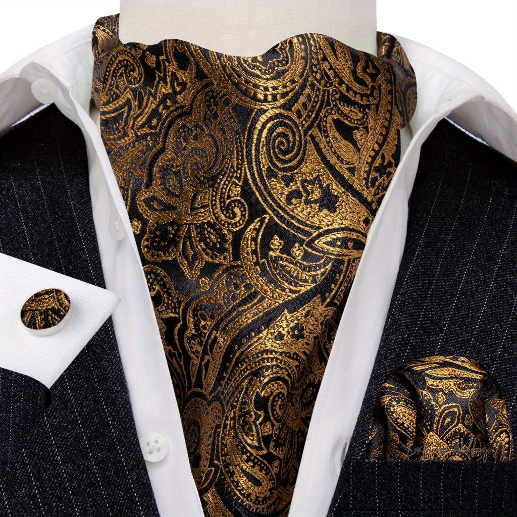 Silver Paisley Ascot Tie - Elegant Gatsby Wedding Accessory Tie Set Luxurious Weddings