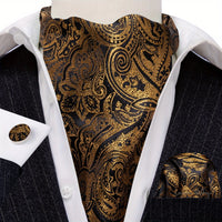Silver Paisley Ascot Tie - Elegant Gatsby Wedding Accessory Tie Set Luxurious Weddings