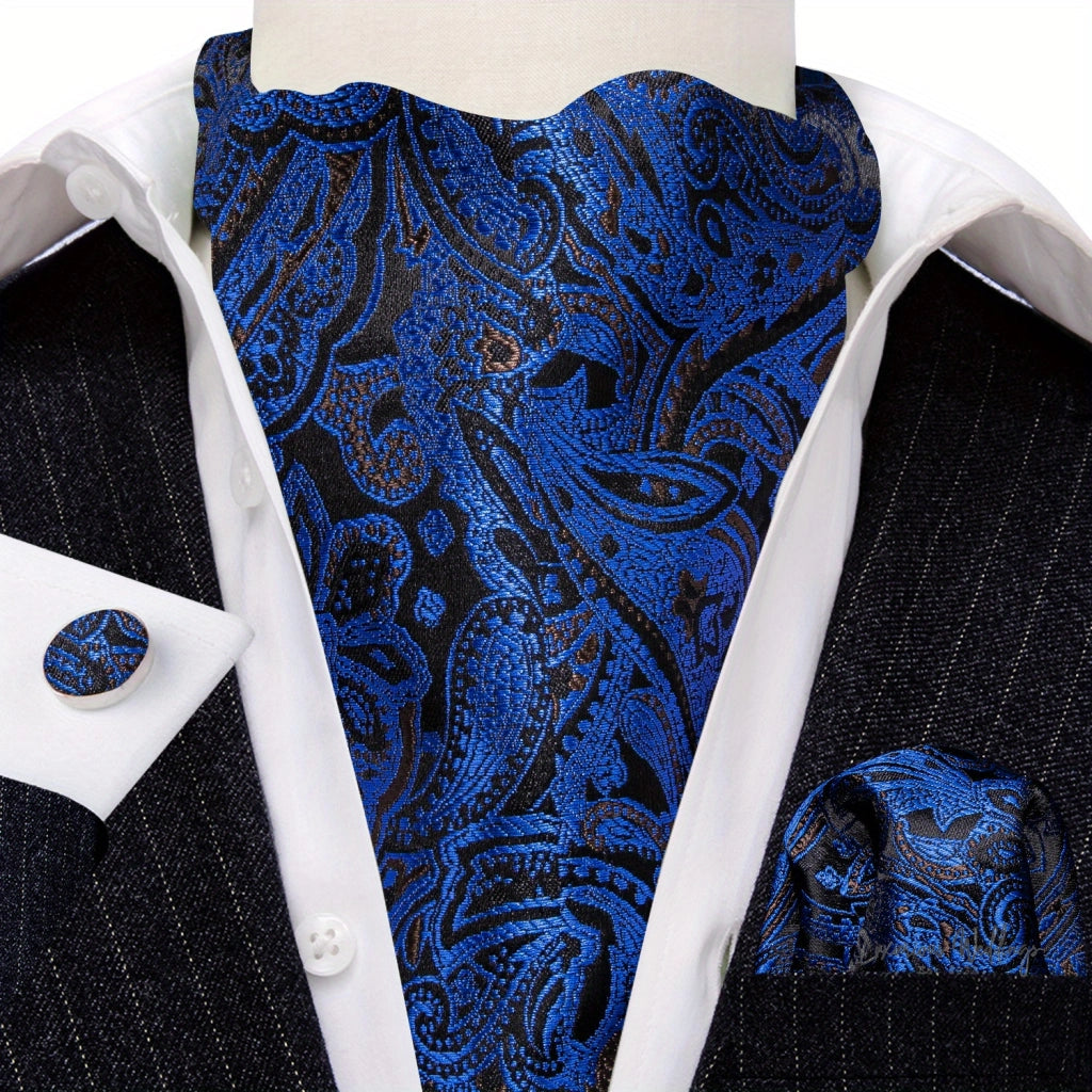 Silver Paisley Ascot Tie - Elegant Gatsby Wedding Accessory Tie Set Luxurious Weddings