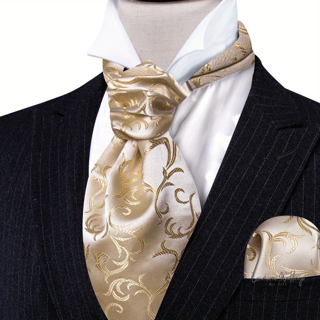 Silver Paisley Ascot Tie - Elegant Gatsby Wedding Accessory Tie Set Luxurious Weddings