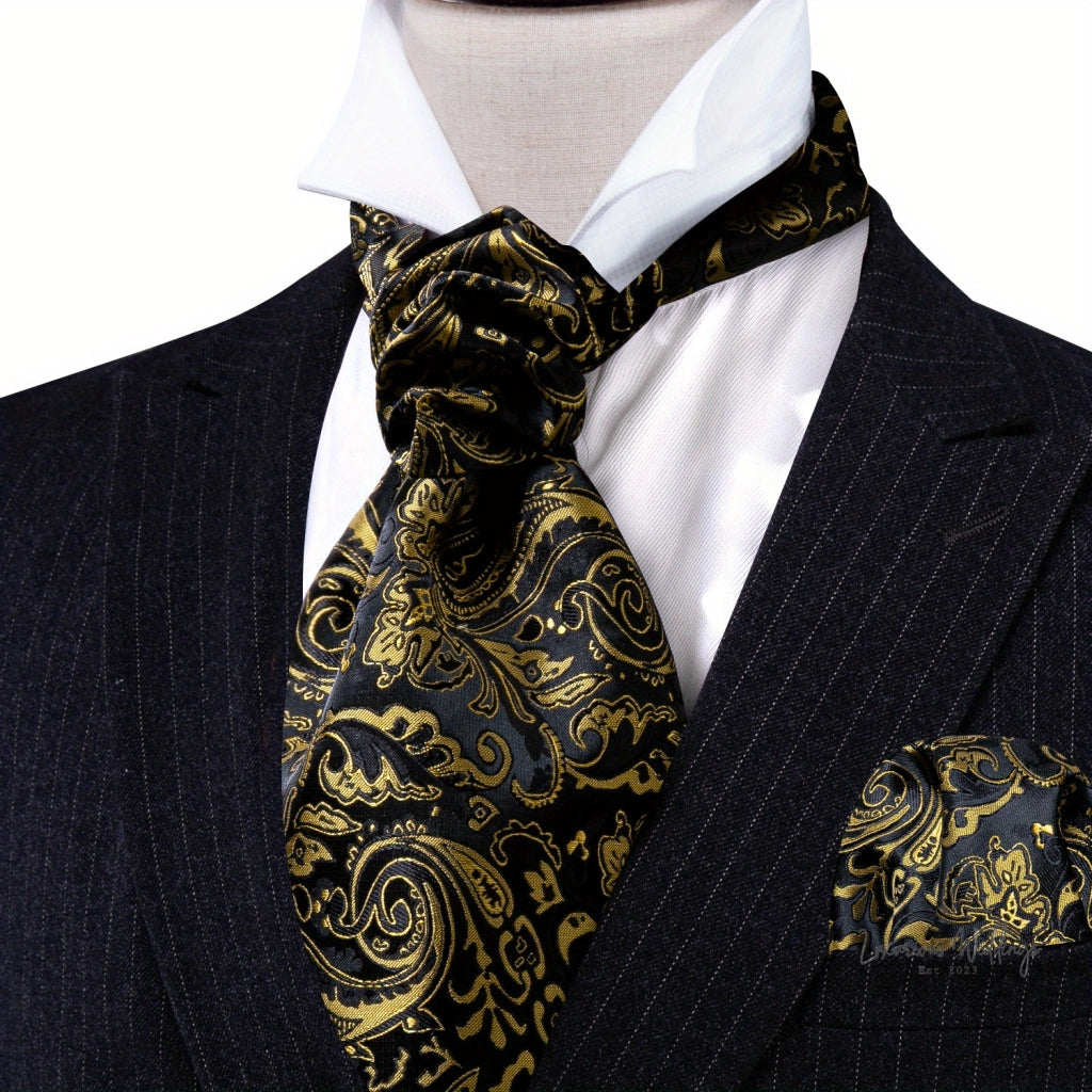 Silver Paisley Ascot Tie - Elegant Gatsby Wedding Accessory Tie Set Luxurious Weddings