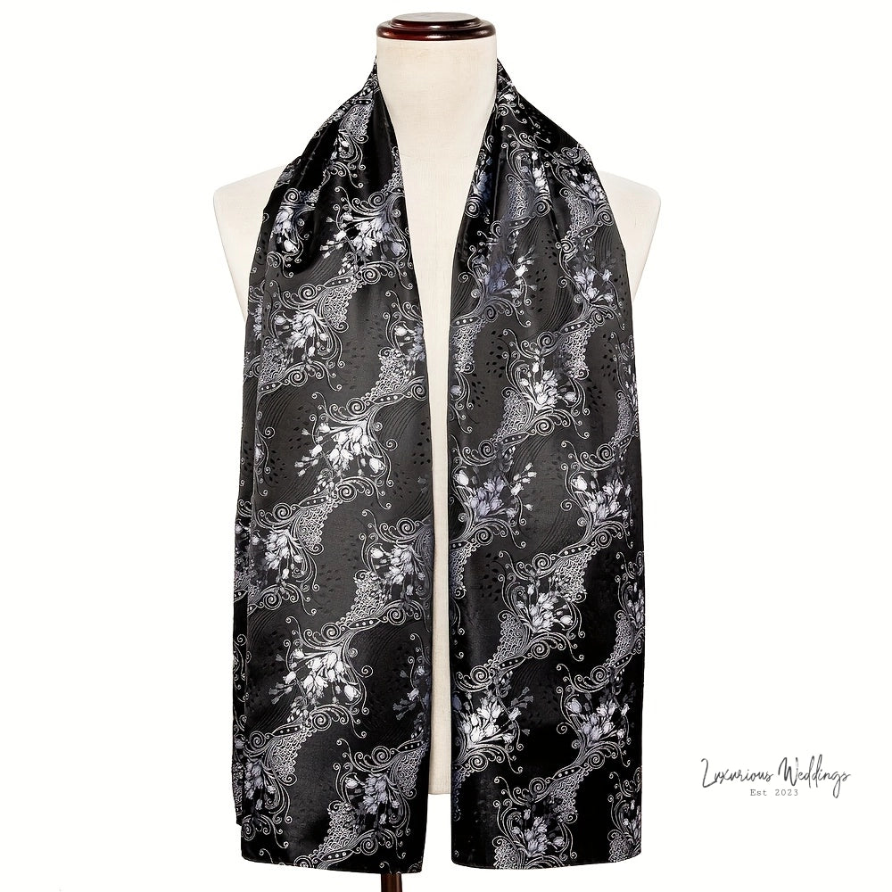 Elegant Satin Scarf & Necktie Set for Men - 100% Polyester, Woven Details Silk Scarf Luxurious Weddings