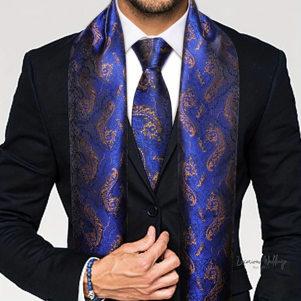 Elegant Satin Scarf & Necktie Set for Men - 100% Polyester, Woven Details Silk Scarf Luxurious Weddings