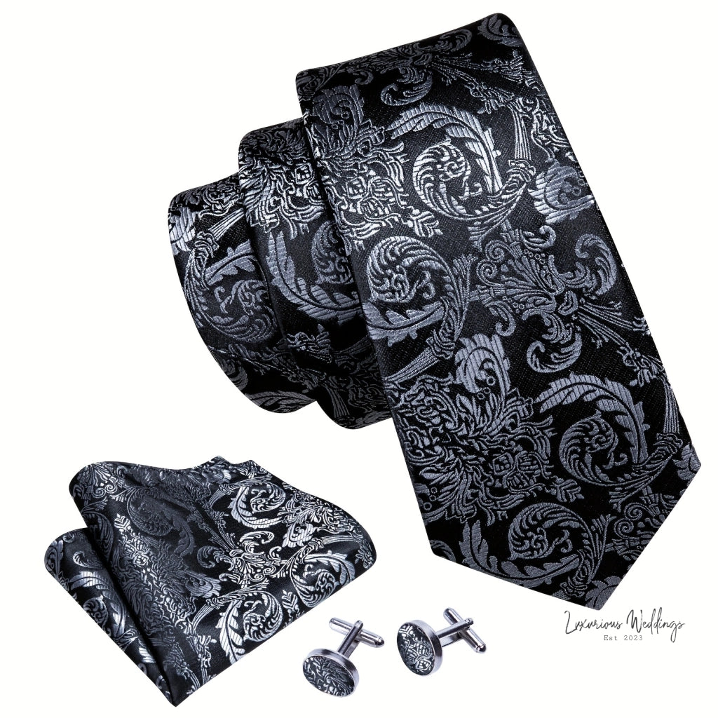 Elegant Satin Scarf & Necktie Set for Men - 100% Polyester, Woven Details Silk Scarf Luxurious Weddings