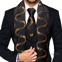 Elegant Satin Scarf & Necktie Set for Men - 100% Polyester, Woven Details Silk Scarf Luxurious Weddings