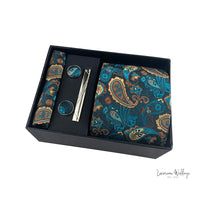 Men's Paisley Tie Gift Set - 5 Pc with Cufflinks & Scarf Tie Set Luxurious Weddings